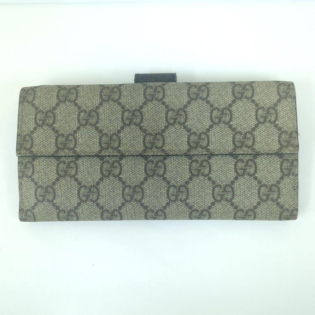 GUCCI GG Monogram PVC Long Wallet Double Snap Beige Brown Made in Italy
