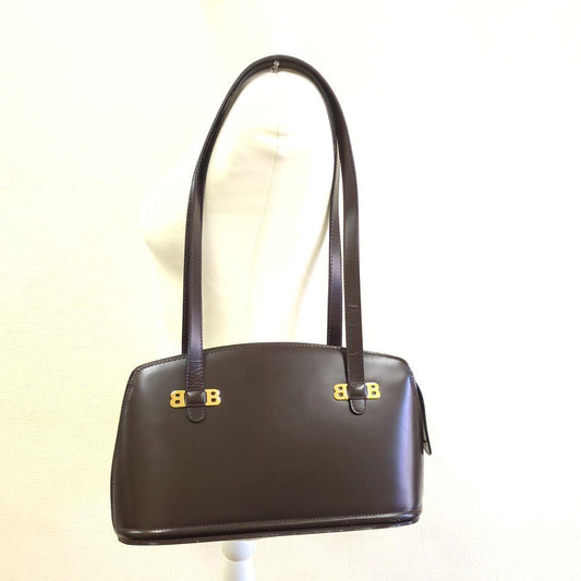 BALLY Leather Shoulder Bag Dark Brown Gold Hardware Made in Italy