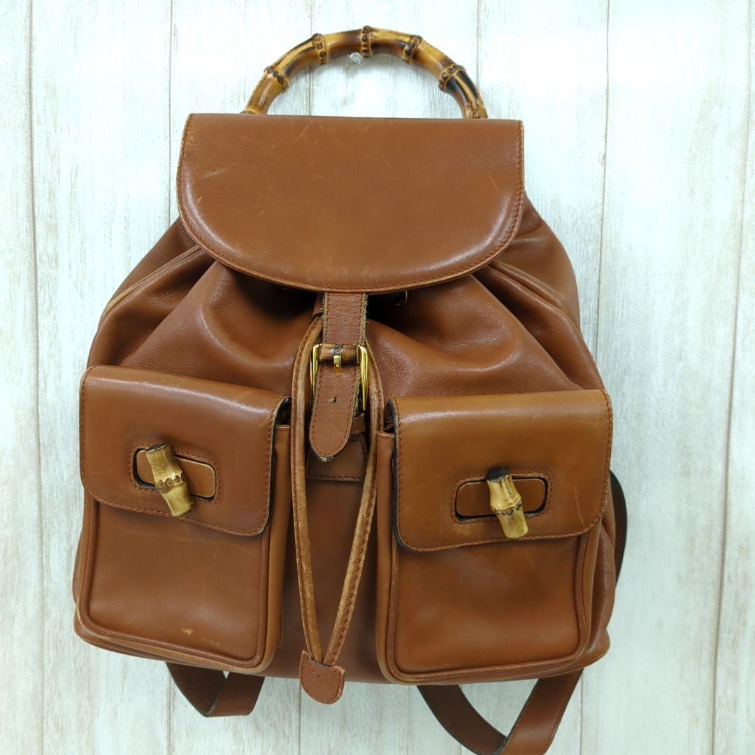 GUCCI Bamboo Leather Backpack Brown Vintage Made in Italy