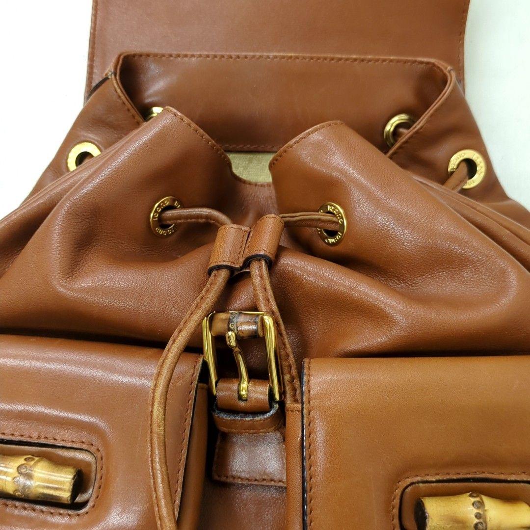 GUCCI Bamboo Leather Backpack Brown Vintage Made in Italy