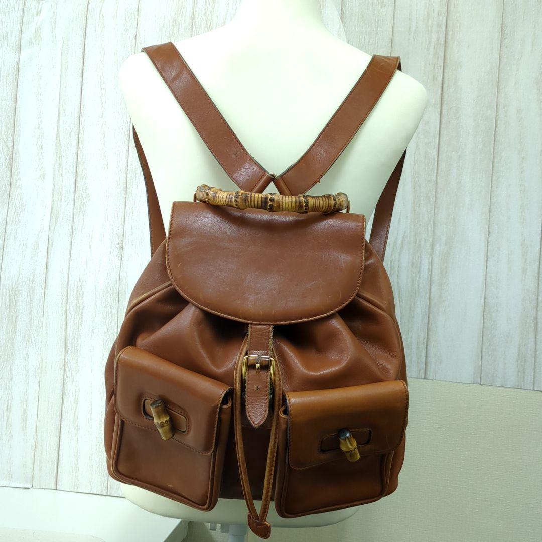 GUCCI Bamboo Leather Backpack Brown Vintage Made in Italy
