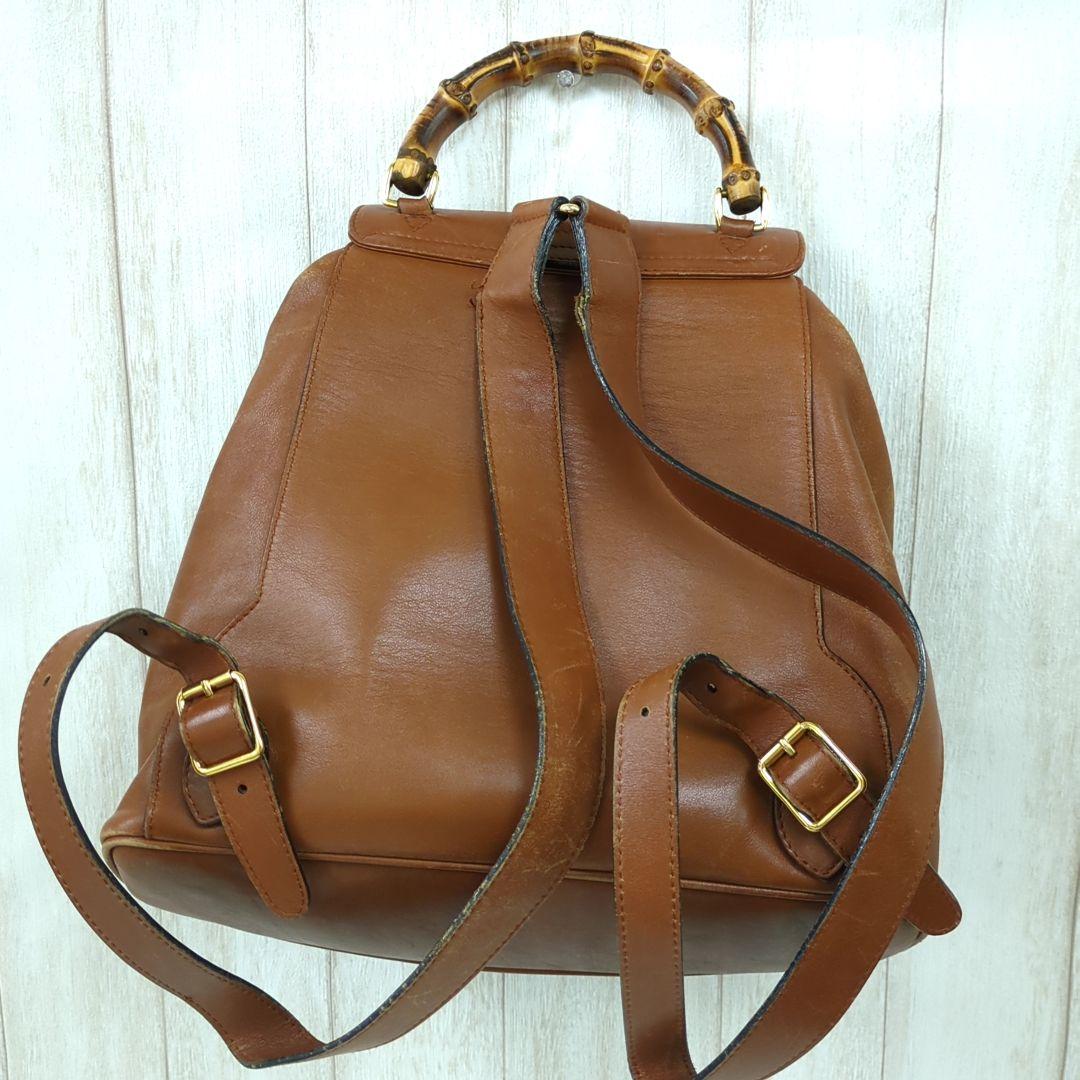 GUCCI Bamboo Leather Backpack Brown Vintage Made in Italy