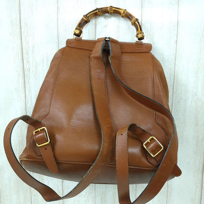 GUCCI Bamboo Leather Backpack Brown Vintage Made in Italy