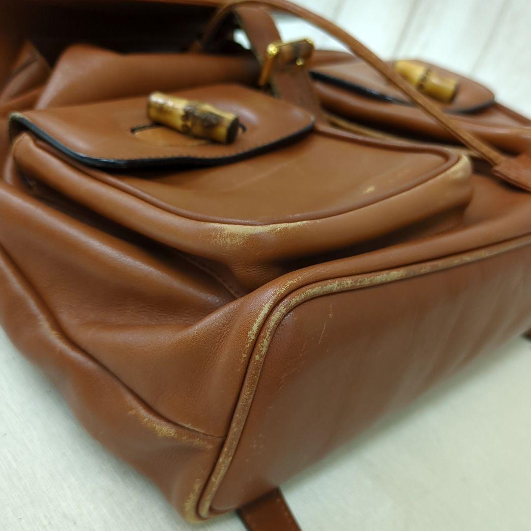 GUCCI Bamboo Leather Backpack Brown Vintage Made in Italy