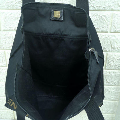 FENDI Vintage Nylon Tote Bag Black Brown Logo Large Made in Italy
