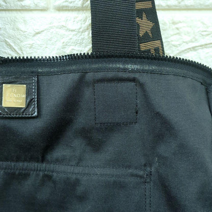 FENDI Vintage Nylon Tote Bag Black Brown Logo Large Made in Italy
