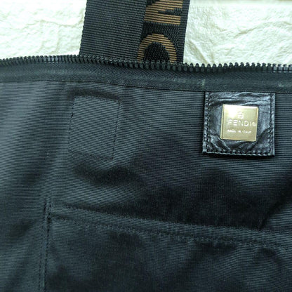 FENDI Vintage Nylon Tote Bag Black Brown Logo Large Made in Italy