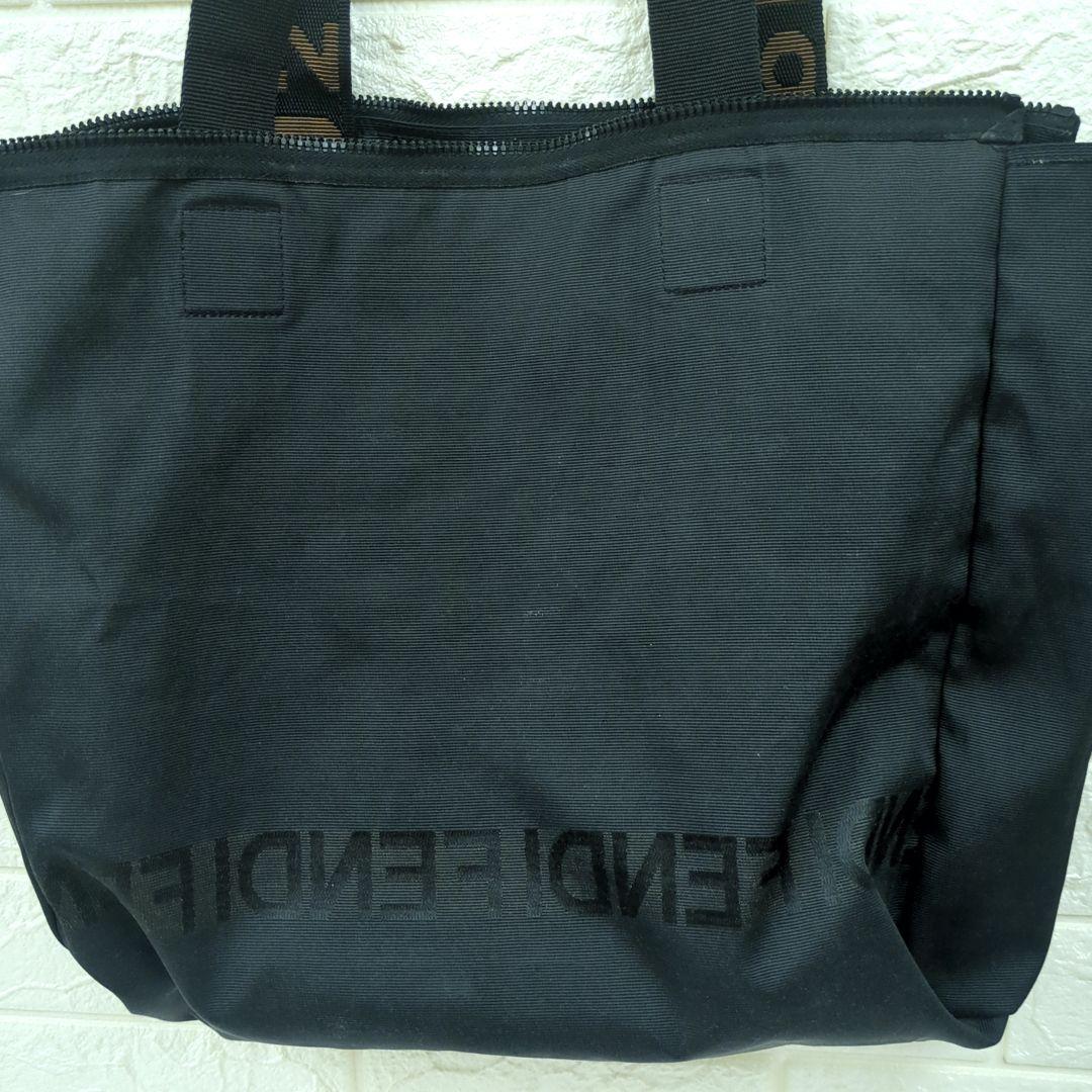 FENDI Vintage Nylon Tote Bag Black Brown Logo Large Made in Italy