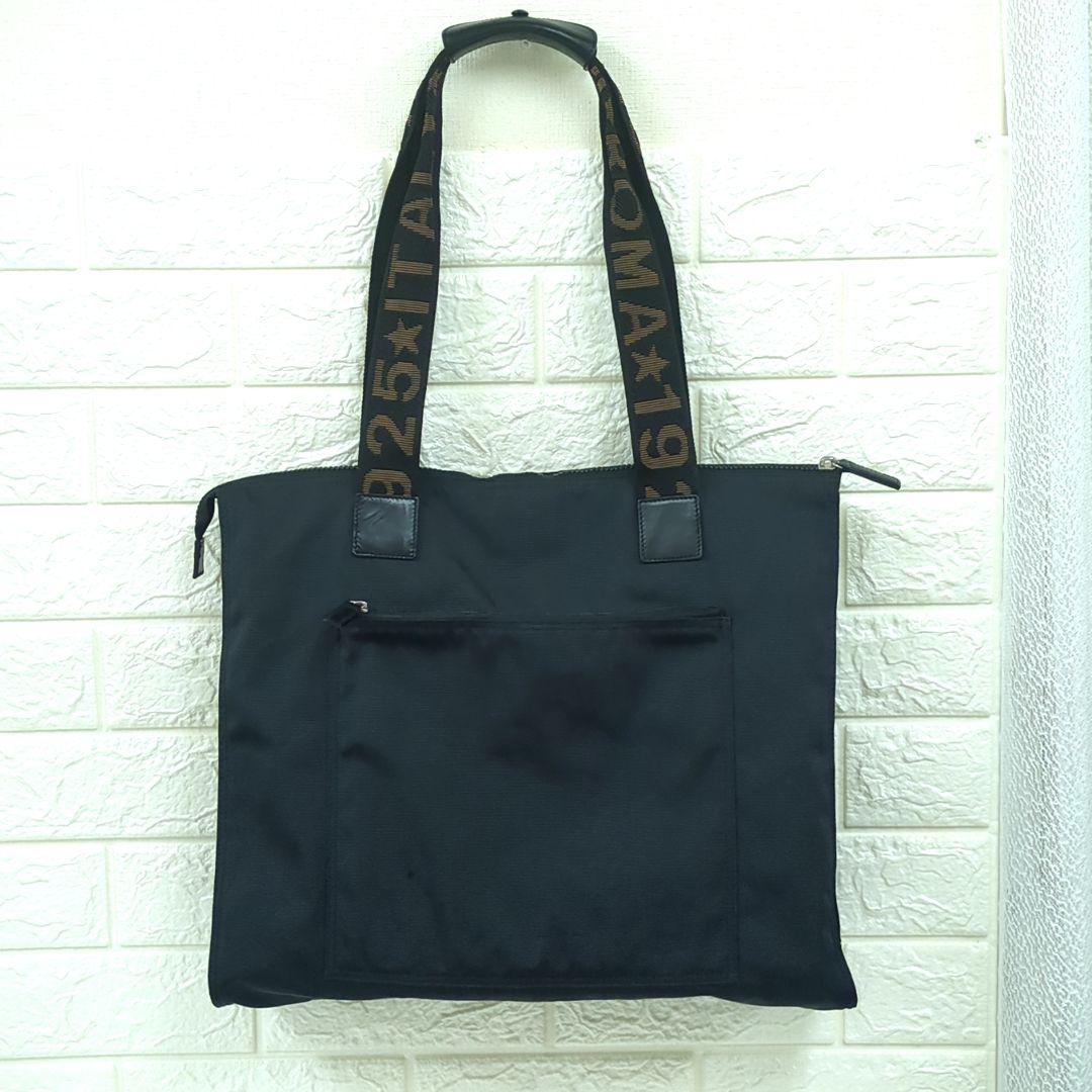 FENDI Vintage Nylon Tote Bag Black Brown Logo Large Made in Italy