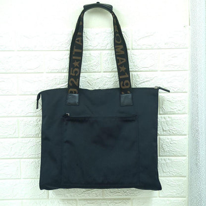 FENDI Vintage Nylon Tote Bag Black Brown Logo Large Made in Italy