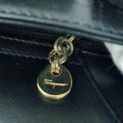 Salvatore Ferragamo Vara Bow Leather Handbag Black Gold Hardware Made in Italy