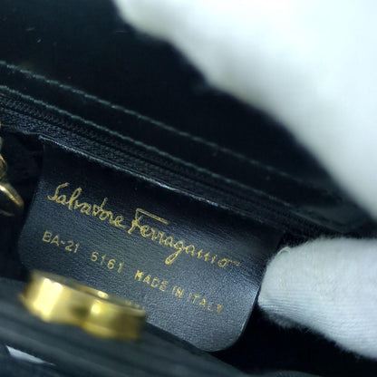Salvatore Ferragamo Vara Bow Leather Handbag Black Gold Hardware Made in Italy