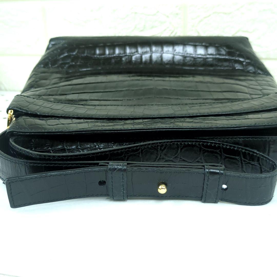 Salvatore Ferragamo Vintage Croc-Embossed Leather Shoulder Bag Black Made in Italy