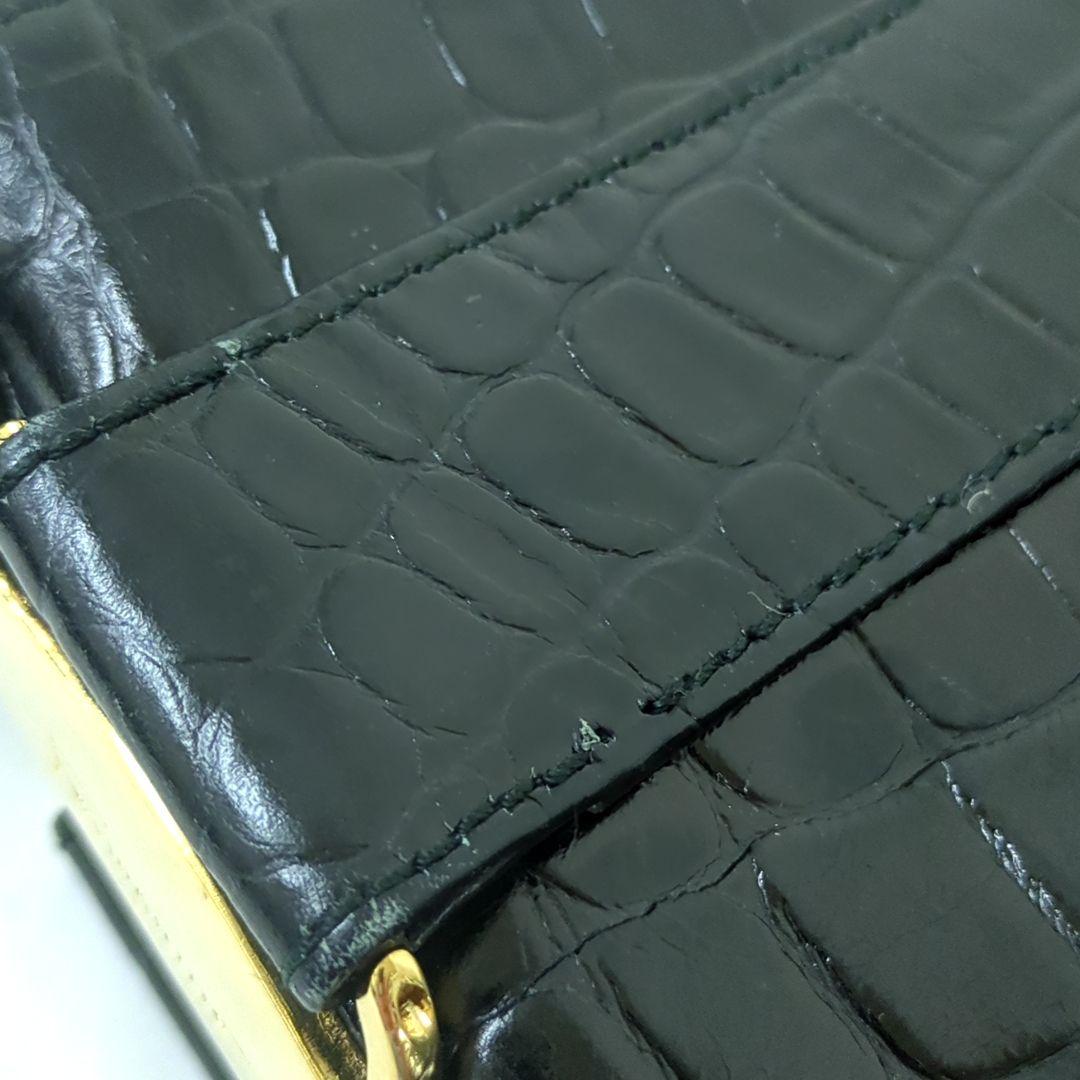 Salvatore Ferragamo Vintage Croc-Embossed Leather Shoulder Bag Black Made in Italy