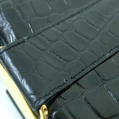 Salvatore Ferragamo Vintage Croc-Embossed Leather Shoulder Bag Black Made in Italy