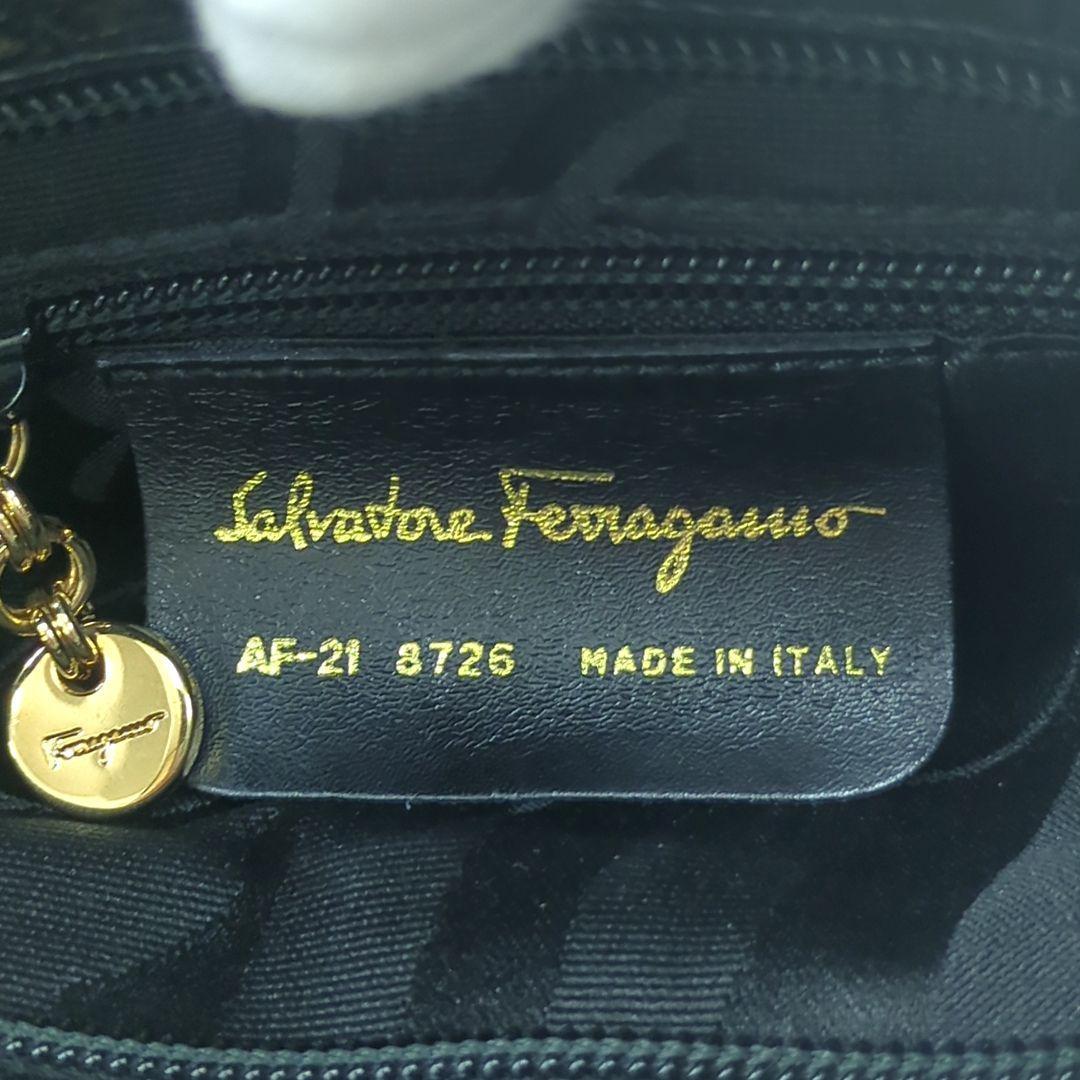 Salvatore Ferragamo Vintage Croc-Embossed Leather Shoulder Bag Black Made in Italy