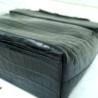 Salvatore Ferragamo Vintage Croc-Embossed Leather Shoulder Bag Black Made in Italy