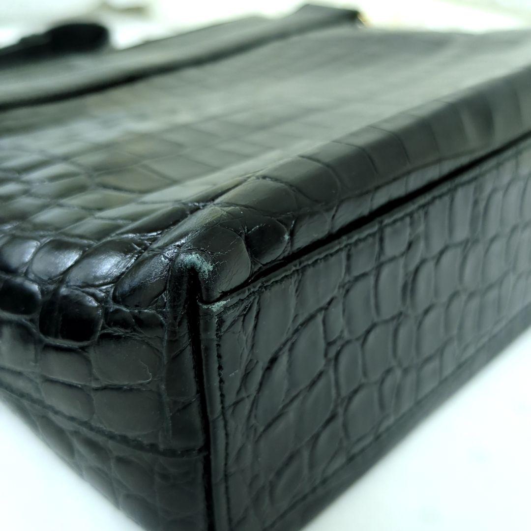 Salvatore Ferragamo Vintage Croc-Embossed Leather Shoulder Bag Black Made in Italy