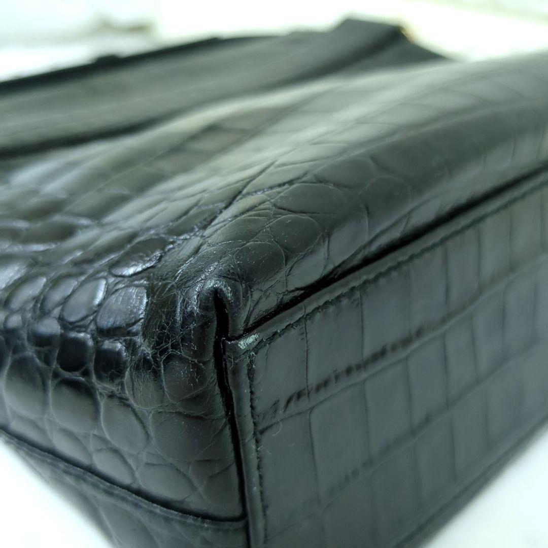 Salvatore Ferragamo Vintage Croc-Embossed Leather Shoulder Bag Black Made in Italy