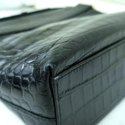 Salvatore Ferragamo Vintage Croc-Embossed Leather Shoulder Bag Black Made in Italy