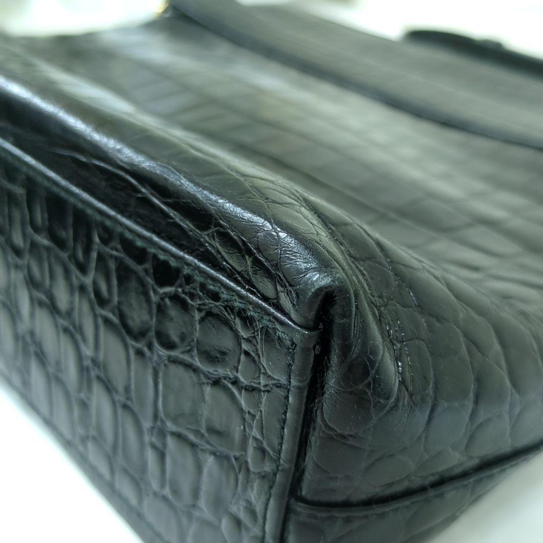 Salvatore Ferragamo Vintage Croc-Embossed Leather Shoulder Bag Black Made in Italy