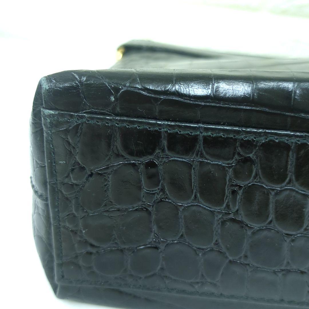 Salvatore Ferragamo Vintage Croc-Embossed Leather Shoulder Bag Black Made in Italy