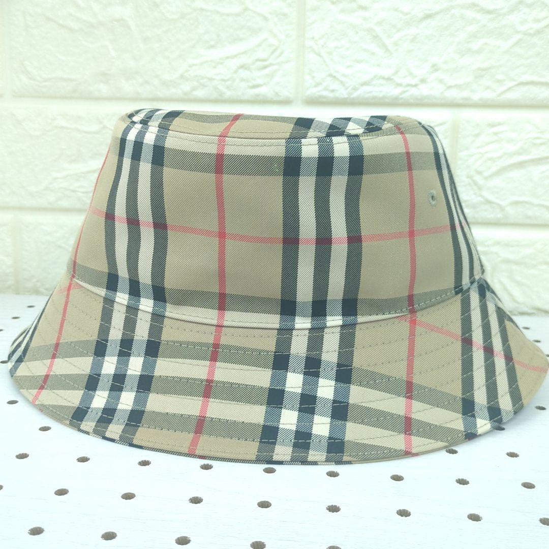 BURBERRY Check Bucket Hat Beige Size 56cm Made in Italy
