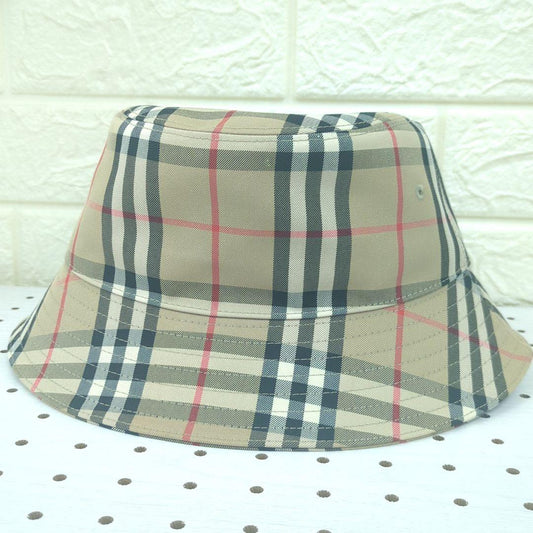 BURBERRY Check Bucket Hat Beige Size 56cm Made in Italy
