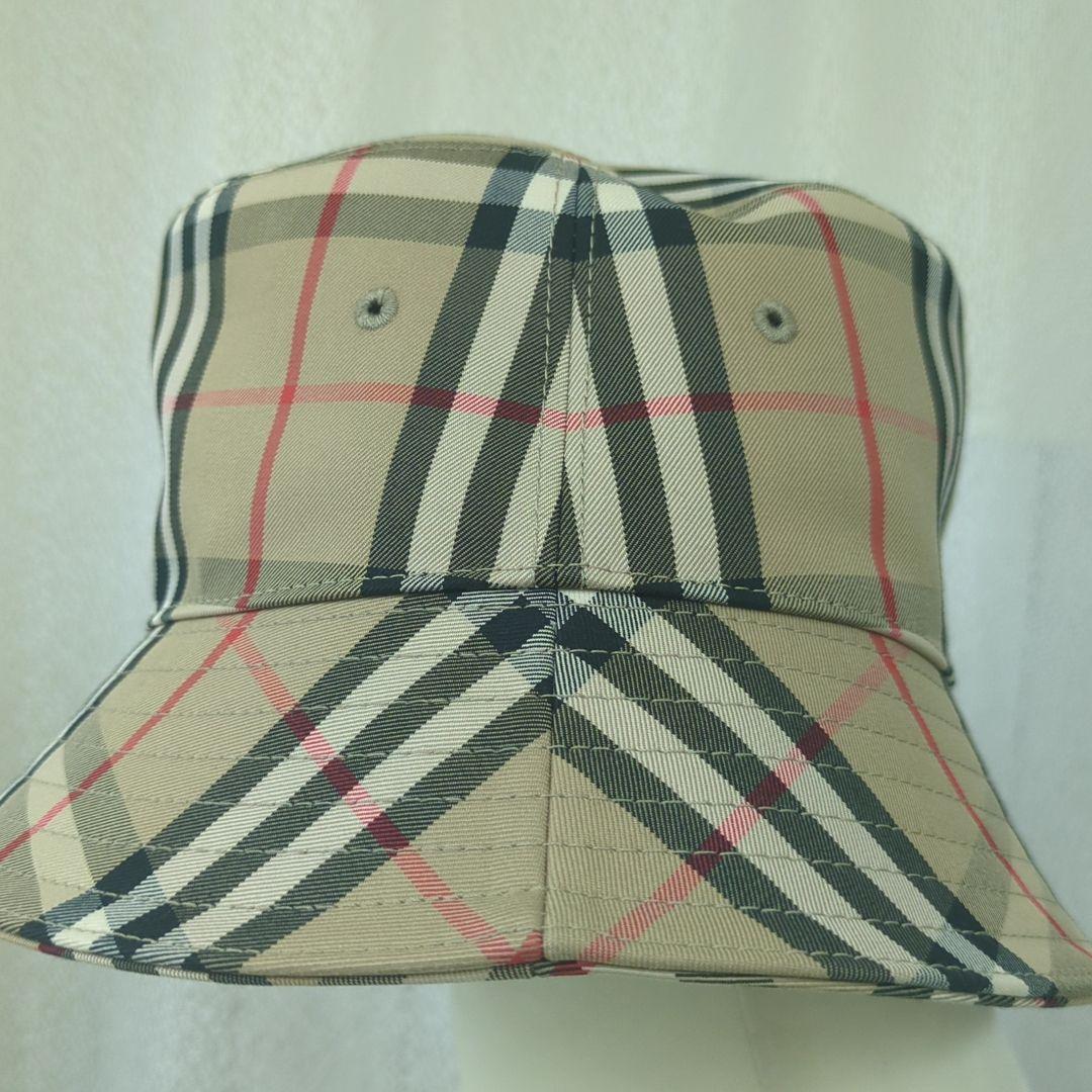 BURBERRY Check Bucket Hat Beige Size 56cm Made in Italy