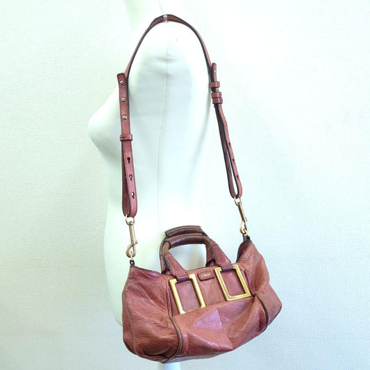 Chloé Ethel 2-Way Leather Handbag Shoulder Bag Dusty Pink Gold Hardware