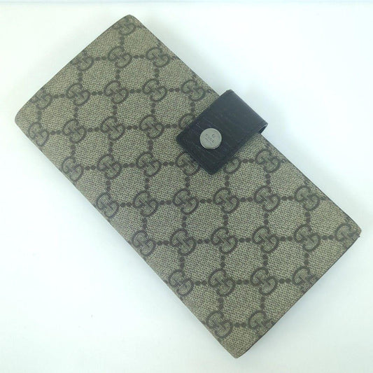 GUCCI GG Monogram PVC Long Wallet Double Snap Beige Brown Made in Italy