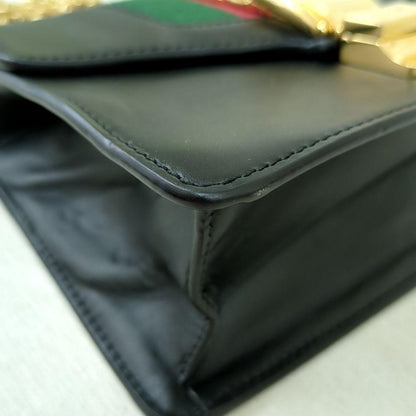 GUCCI Sylvie Mini Chain Shoulder Bag Black Leather Made in Italy