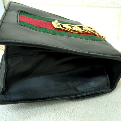 GUCCI Sylvie Mini Chain Shoulder Bag Black Leather Made in Italy