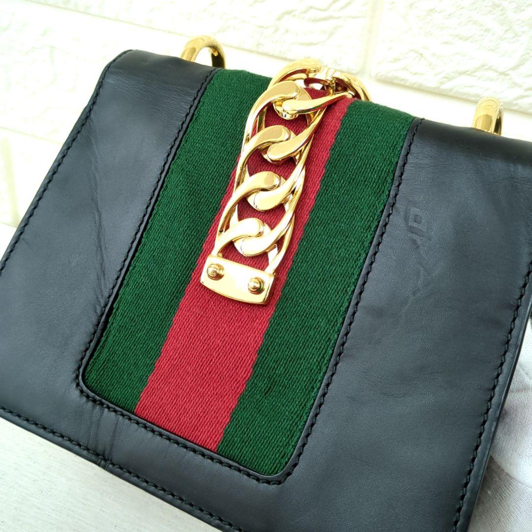 GUCCI Sylvie Mini Chain Shoulder Bag Black Leather Made in Italy