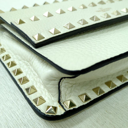 VALENTINO GARAVANI Rockstud Leather Shoulder Bag Ivory Gold Studs Made in Italy