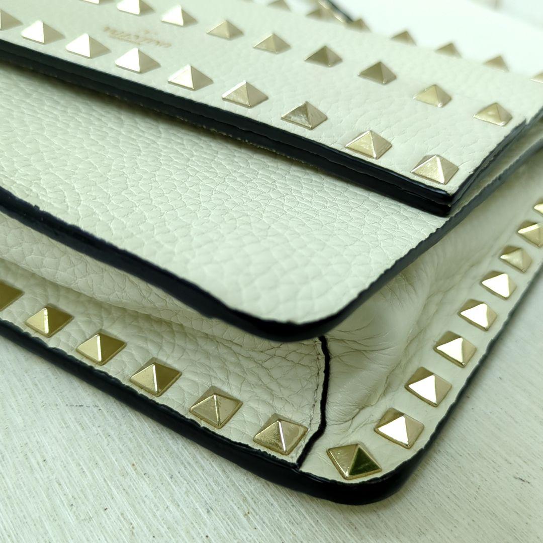 VALENTINO GARAVANI Rockstud Leather Shoulder Bag Ivory Gold Studs Made in Italy