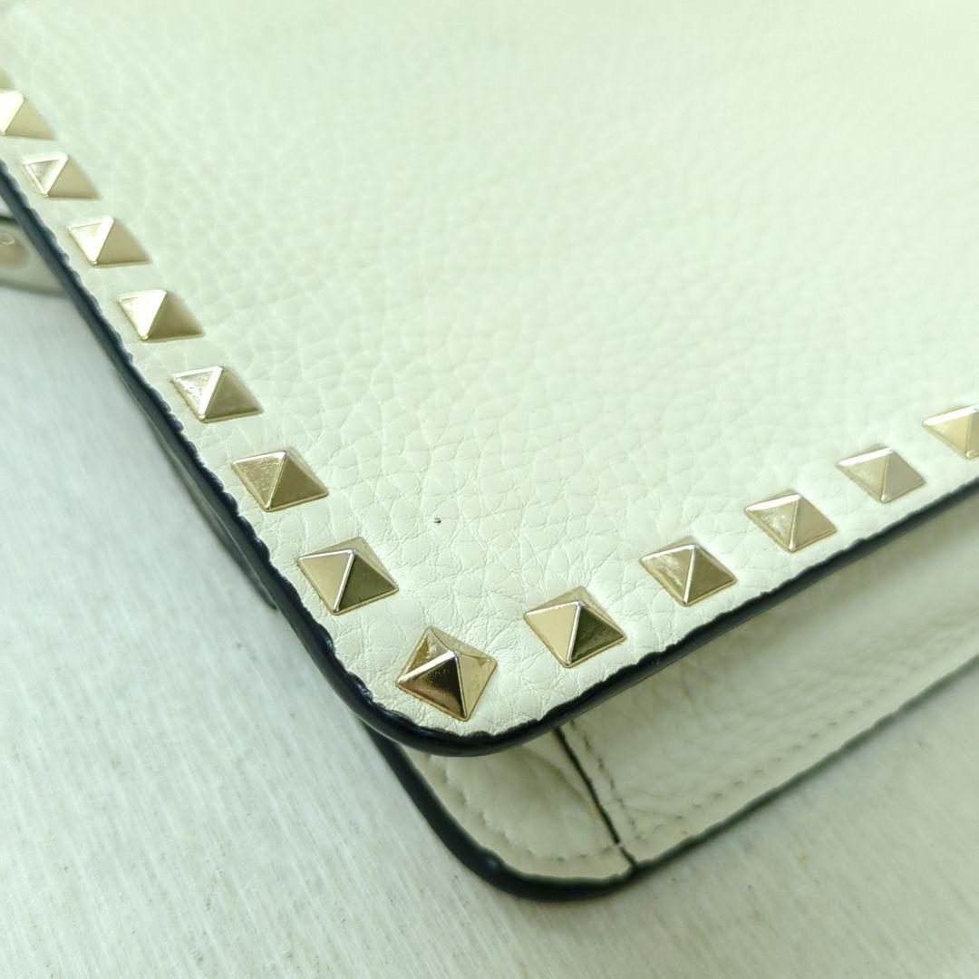 VALENTINO GARAVANI Rockstud Leather Shoulder Bag Ivory Gold Studs Made in Italy
