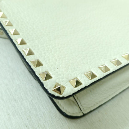 VALENTINO GARAVANI Rockstud Leather Shoulder Bag Ivory Gold Studs Made in Italy