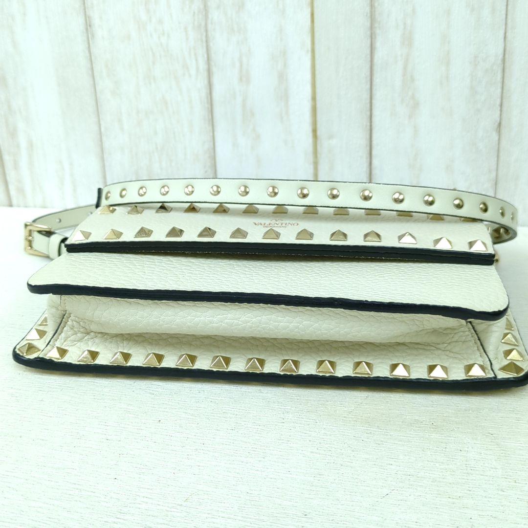VALENTINO GARAVANI Rockstud Leather Shoulder Bag Ivory Gold Studs Made in Italy