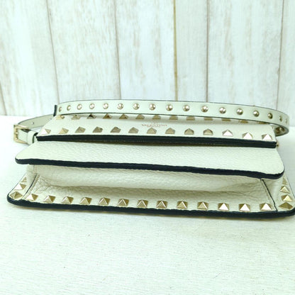 VALENTINO GARAVANI Rockstud Leather Shoulder Bag Ivory Gold Studs Made in Italy
