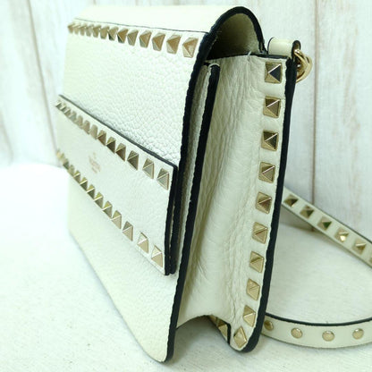 VALENTINO GARAVANI Rockstud Leather Shoulder Bag Ivory Gold Studs Made in Italy