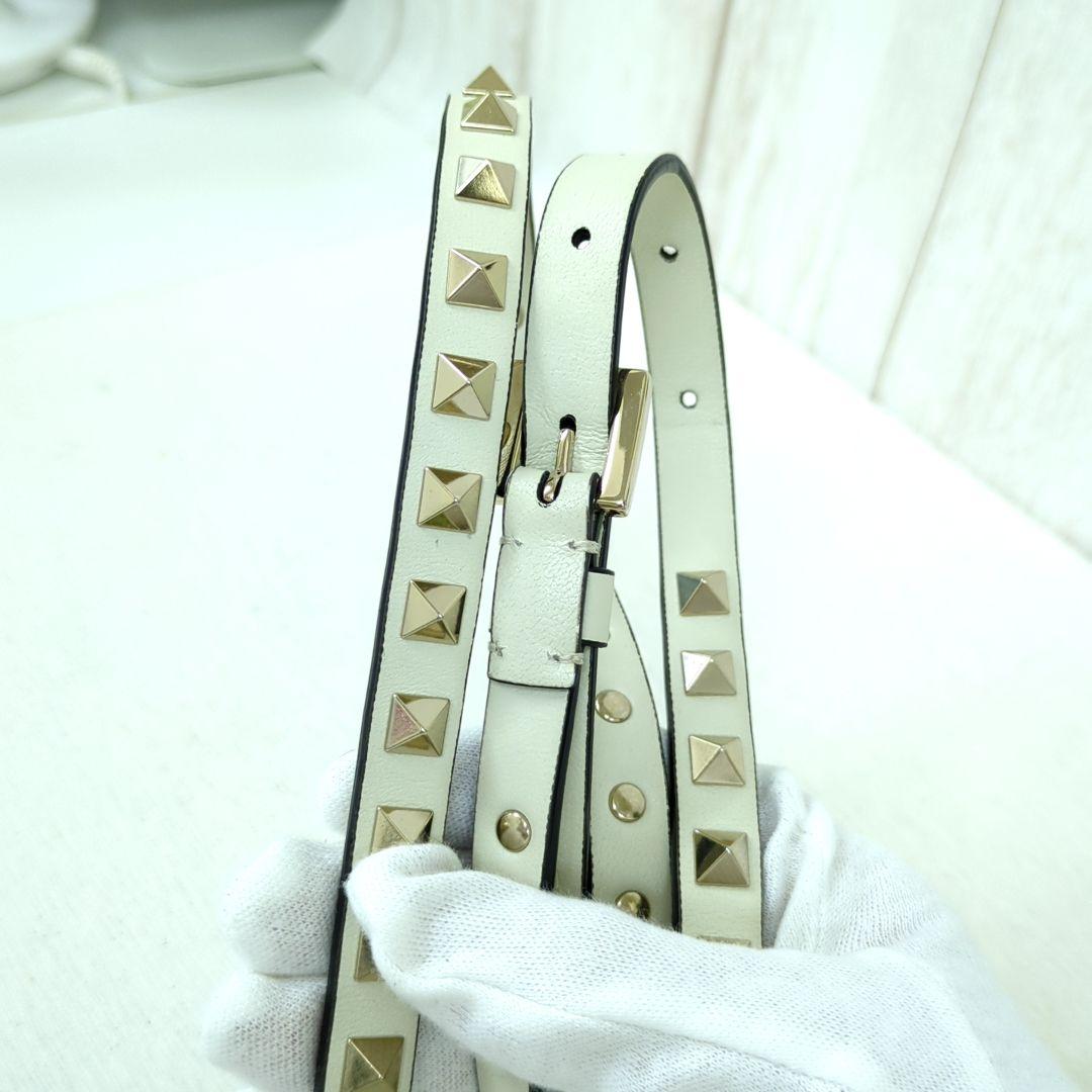 VALENTINO GARAVANI Rockstud Leather Shoulder Bag Ivory Gold Studs Made in Italy