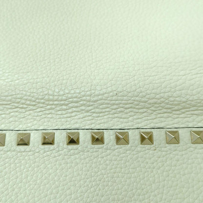 VALENTINO GARAVANI Rockstud Leather Shoulder Bag Ivory Gold Studs Made in Italy
