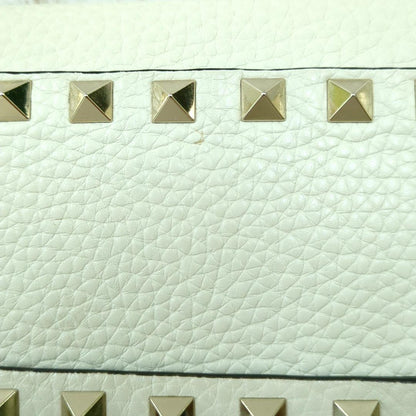VALENTINO GARAVANI Rockstud Leather Shoulder Bag Ivory Gold Studs Made in Italy