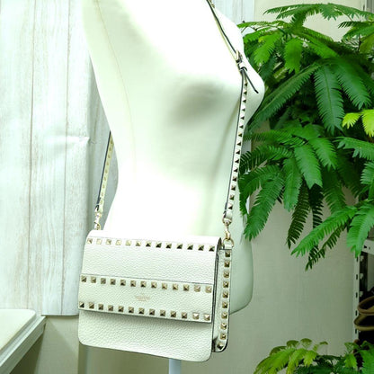 VALENTINO GARAVANI Rockstud Leather Shoulder Bag Ivory Gold Studs Made in Italy