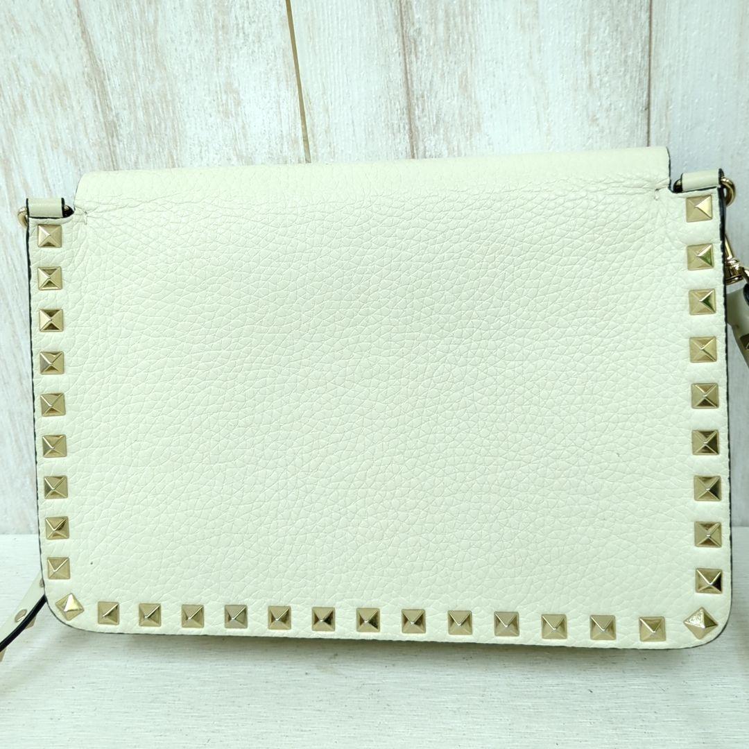 VALENTINO GARAVANI Rockstud Leather Shoulder Bag Ivory Gold Studs Made in Italy