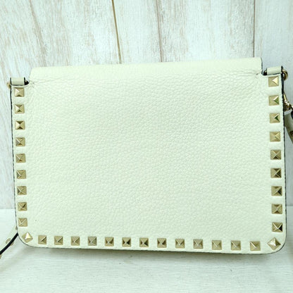 VALENTINO GARAVANI Rockstud Leather Shoulder Bag Ivory Gold Studs Made in Italy