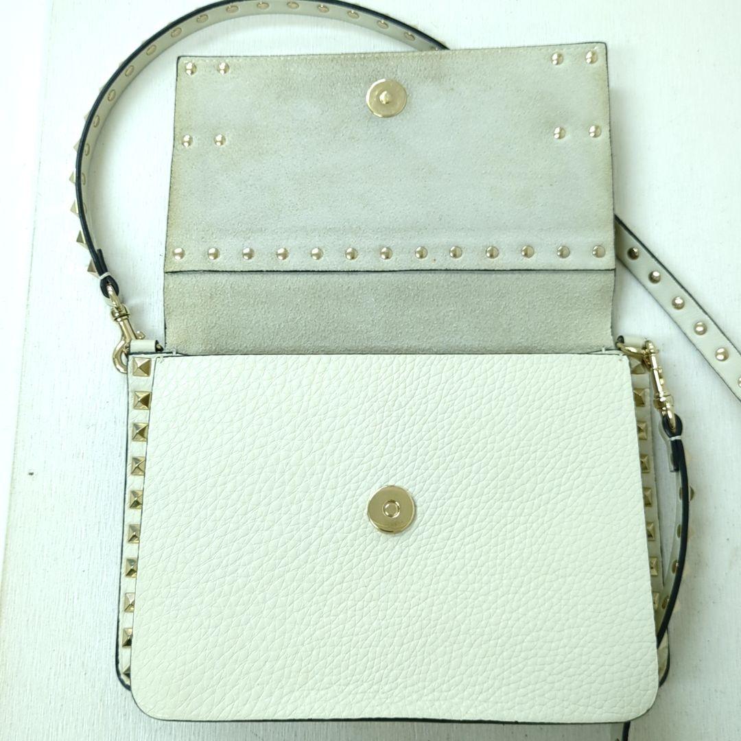 VALENTINO GARAVANI Rockstud Leather Shoulder Bag Ivory Gold Studs Made in Italy