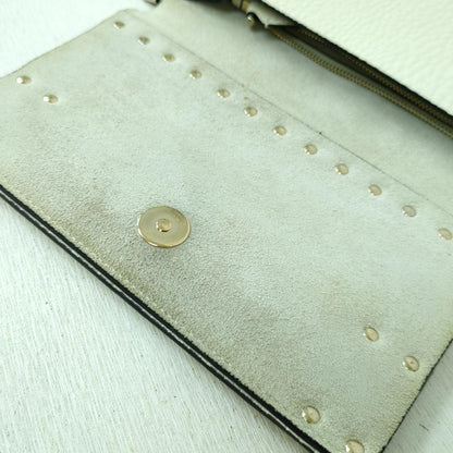 VALENTINO GARAVANI Rockstud Leather Shoulder Bag Ivory Gold Studs Made in Italy