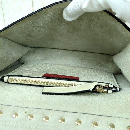VALENTINO GARAVANI Rockstud Leather Shoulder Bag Ivory Gold Studs Made in Italy